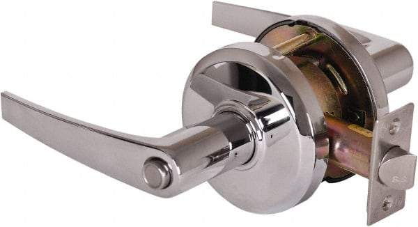 Stanley - Grade 2 Privacy Lever Lockset - 2-3/4" Back Set, Keyless Cylinder, Brass Alloy, Bright Chrome Finish - Exact Tool & Supply