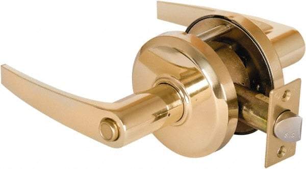 Stanley - Grade 2 Privacy Lever Lockset - 2-3/4" Back Set, Keyless Cylinder, Brass Alloy, Bright Brass Finish - Exact Tool & Supply