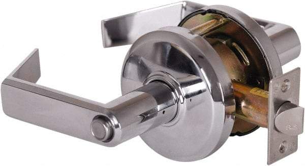Stanley - Grade 2 Privacy Lever Lockset - 2-3/4" Back Set, Keyless Cylinder, Brass Alloy, Bright Chrome Finish - Exact Tool & Supply