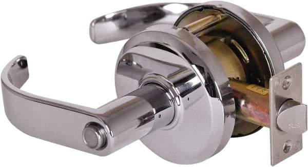 Stanley - Grade 2 Privacy Lever Lockset - 2-3/4" Back Set, Keyless Cylinder, Brass Alloy, Bright Chrome Finish - Exact Tool & Supply
