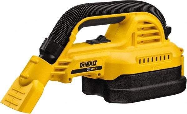 DeWALT - 0.5 Gal Plastic Tank, Battery Powered Wet/Dry Vacuum - 0.33 Peak hp, 20 Volt, 1-1/4" Hose Fitting, Cordless, HEPA Filter - Exact Tool & Supply