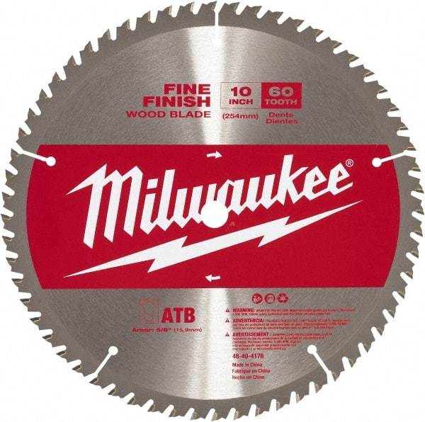 Milwaukee Tool - 10" Diam, 5/8" Arbor Hole Diam, 60 Tooth Wet & Dry Cut Saw Blade - Carbide-Tipped, Crosscut Action, Standard Round Arbor - Exact Tool & Supply