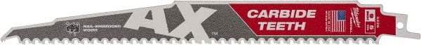 Milwaukee Tool - 9" Long x 1" Thick, Bi-Metal Reciprocating Saw Blade - Tapered Profile, 5 TPI, Toothed Edge, Universal Shank - Exact Tool & Supply