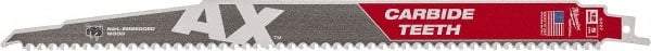 Milwaukee Tool - 12" Long x 1" Thick, Bi-Metal Reciprocating Saw Blade - Tapered Profile, 5 TPI, Toothed Edge, Universal Shank - Exact Tool & Supply