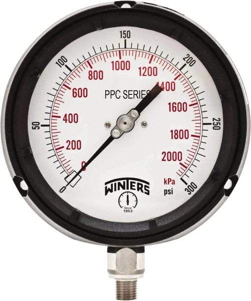Winters - 4-1/2" Dial, 1/4 Thread, 0-300 Scale Range, Pressure Gauge - Bottom Connection Mount, Accurate to ±0.5% of Scale - Exact Tool & Supply