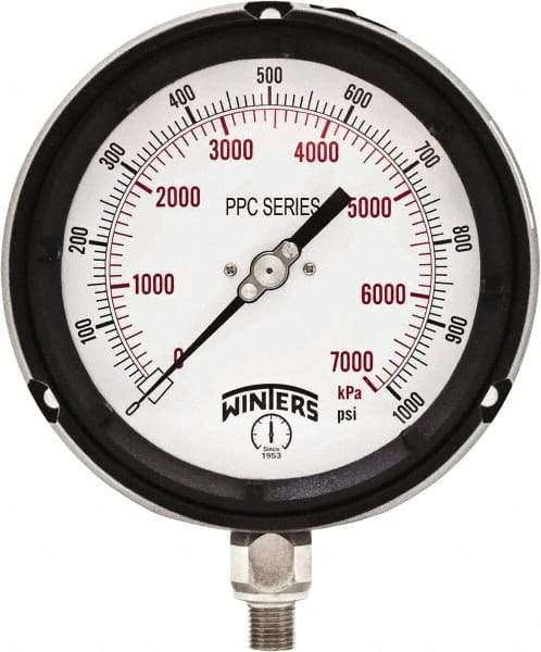 Winters - 4-1/2" Dial, 1/4 Thread, 0-1,000 Scale Range, Pressure Gauge - Bottom Connection Mount, Accurate to ±0.5% of Scale - Exact Tool & Supply