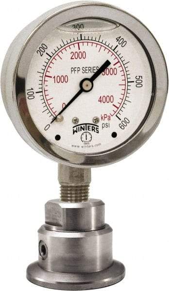 Winters - 2-1/2" Dial, 1/4 Thread, 0-60 Scale Range, Pressure Gauge - Bottom Connection Mount, Accurate to 1.5% of Scale - Exact Tool & Supply