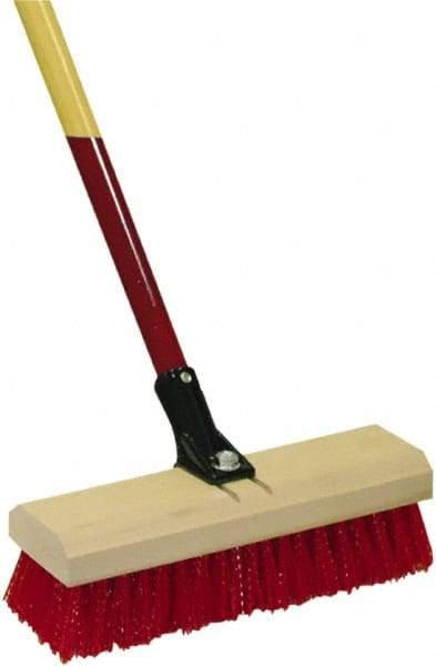 Harper Brush - 2-1/2" Bristle Length, Polypropylene Deck Scrub Brush - 54" Long x 12" Wide Head, 60" OAL, Straight Handle, Red, Wood Block - Exact Tool & Supply