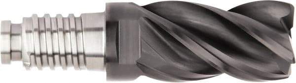 Kennametal - 5/8" Mill Diam, 15/16" LOC, 56mm OAL, 4 Flute Square End Mill Head - Duo-Lock 16 Connection, Solid Carbide, AlTiN Finish, Right Hand Flute, Spiral Flute, Centercutting, 39° Helix, Series UKDV - Exact Tool & Supply