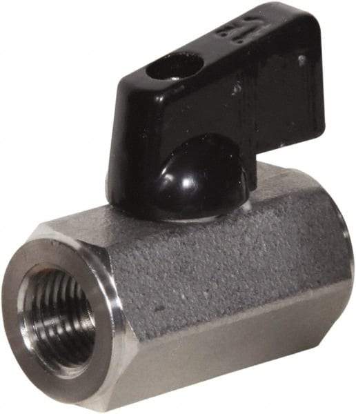 Value Collection - 3/8" Pipe, Full Port, Stainless Steel Miniature Ball Valve - Inline - Two Way Flow, FNPT x FNPT Ends, Wedge Handle, 1,000 WOG, 150 WSP - Exact Tool & Supply