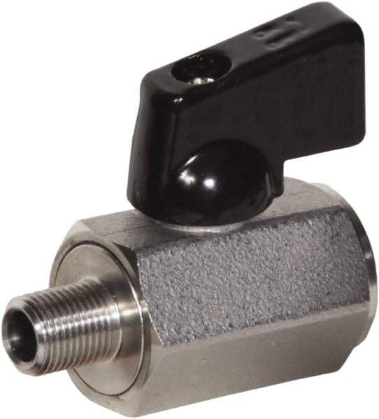 Value Collection - 3/8" Pipe, Full Port, Stainless Steel Miniature Ball Valve - Inline - Two Way Flow, MNPT x FNPT Ends, Wedge Handle, 1,000 WOG, 150 WSP - Exact Tool & Supply