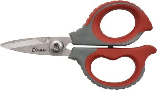 Clauss - 1/2" LOC, 6" OAL Stainless Steel High Leverage Scissors - Ambidextrous, Full Serrated, Glass-Filled Nylon Straight Handle, For Cutting, Electrical Use - Exact Tool & Supply