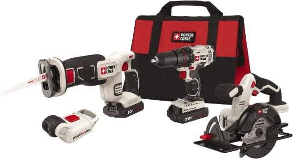 Porter-Cable - 20 Volt Cordless Tool Combination Kit - Includes 1/2" Drill/Driver, 5-1/2" Circular Saw, Compact Reciprocating Saw & Work Light, Lithium-Ion Battery Included - Exact Tool & Supply