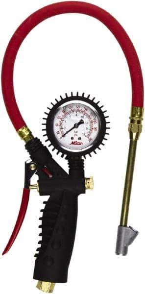 Milton - 0 to 230 psi Dial Straight Foot Dual Head Tire Pressure Gauge - 15' Hose Length - Exact Tool & Supply
