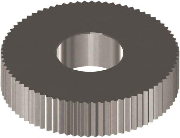 Made in USA - 0.591" Diam, 90° Tooth Angle, Standard (Shape), Cut Type Cobalt Straight Knurl Wheel - 0.157" Face Width, 0.315" Hole, Circular Pitch, 0° Helix, Bright Finish, Series CP - Exact Tool & Supply
