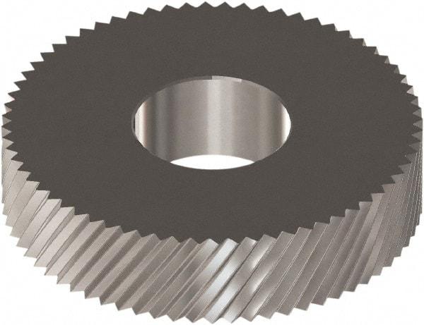 Made in USA - 0.846" Diam, 90° Tooth Angle, Standard (Shape), Cut Type Cobalt Right-Hand Diagonal Knurl Wheel - 0.197" Face Width, 0.315" Hole, Circular Pitch, 30° Helix, Bright Finish, Series CC - Exact Tool & Supply