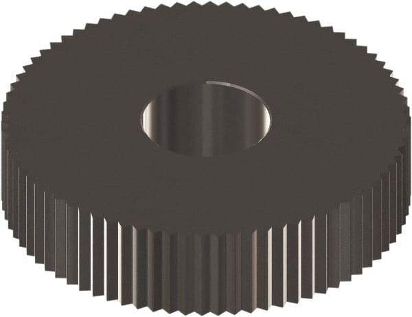 Made in USA - 1" Diam, 90° Tooth Angle, 16 TPI, Standard (Shape), Form Type Cobalt Straight Knurl Wheel - 0.236" Face Width, 5/16" Hole, Circular Pitch, 0° Helix, Ferritic Nitrocarburizing Finish, Series OS - Exact Tool & Supply