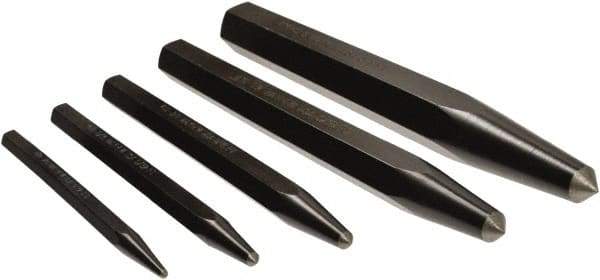 Mayhew - 5 Piece, 3/32 to 3/8", Center Punch Set - Hex Shank, Steel, Comes in Pouch - Exact Tool & Supply