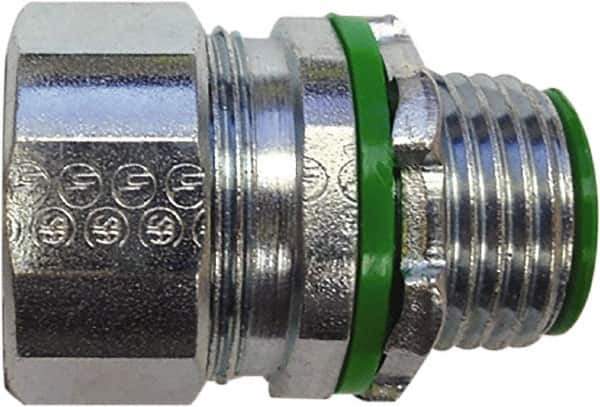 Anaconda Sealtite - 1" Trade, Zinc Plated Steel Threaded Straight Liquidtight Conduit Connector - Insulated - Exact Tool & Supply