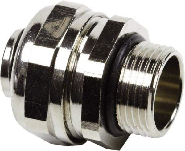 Anaconda Sealtite - 1" Trade, Nickel Plated Brass Threaded Straight Liquidtight Conduit Connector - Partially Insulated - Exact Tool & Supply