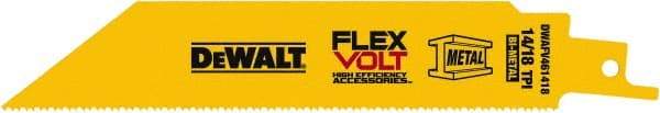 DeWALT - 6" Long x 1" Thick, Bi-Metal Reciprocating Saw Blade - Straight Profile, 14 to 18 TPI, Toothed Edge, Tang Shank - Exact Tool & Supply