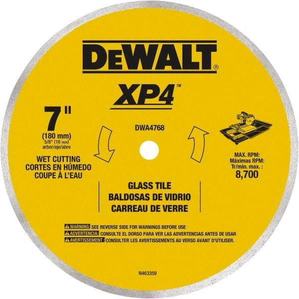 DeWALT - 7" Diam, 15.88mm Arbor Hole Diam, Continuous Edge Tooth Wet & Dry Cut Saw Blade - Steel, Smooth Action, Standard Round Arbor - Exact Tool & Supply