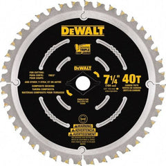 DeWALT - 7-1/4" Diam, 15.88mm Arbor Hole Diam, 40 Tooth Wet & Dry Cut Saw Blade - Steel, Framing Action, Standard Round Arbor - Exact Tool & Supply