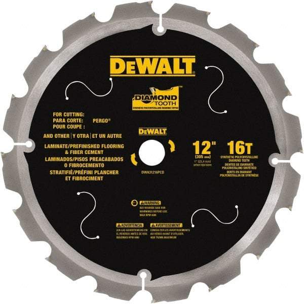 DeWALT - 12" Diam, 1" Arbor Hole Diam, 16 Tooth Wet & Dry Cut Saw Blade - Steel, Smooth Action, Standard Round Arbor - Exact Tool & Supply