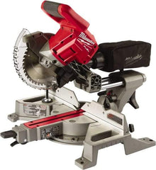 Milwaukee Tool - 5 Amp, 18 Volt, 5,000 RPM, 48° Left & Right Double Bevel Sliding Miter Saw - 5/8" Arbor, 7-1/4" Blade Diam, Includes Blade Wrench & Blade - Exact Tool & Supply