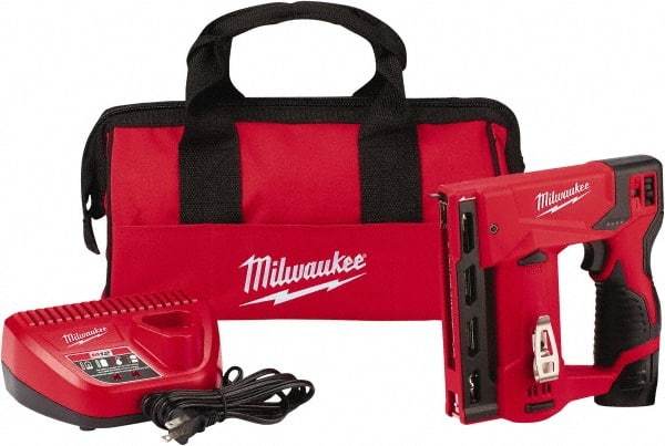Milwaukee Tool - Battery Crown Stapler - 3/8" Staples, Red & Black - Exact Tool & Supply