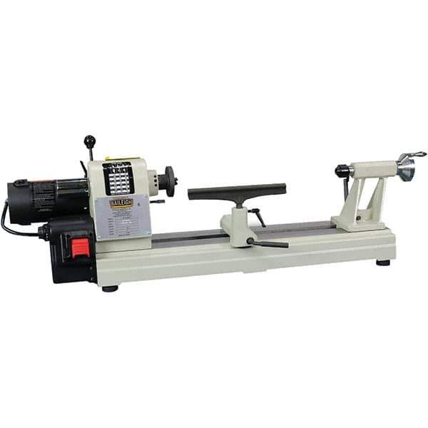 Baileigh - 12" Swing, 18" Distance Between Center, Cast Iron Woodworking Lathe - 2MT Head/Tailstock, 1-1/2" Spindle Hole, 3" Face Plate, 300 to 3,600 RPM, 2" Quill Travel - Exact Tool & Supply