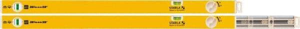 Stabila - 2 Vial, 59" Long, Aluminum Expandable Level - Yellow, 2" Wide, (1) Level & (1) Plumb Vials - Exact Tool & Supply