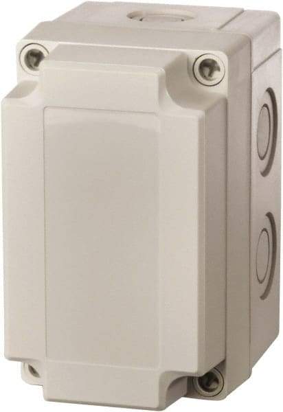 Fibox - Polycarbonate Standard Enclosure Screw Flat Cover - NEMA 1, 4, 4X, 6, 12, 13, 5.12" Wide x 7.09" High x 2.95" Deep - Exact Tool & Supply