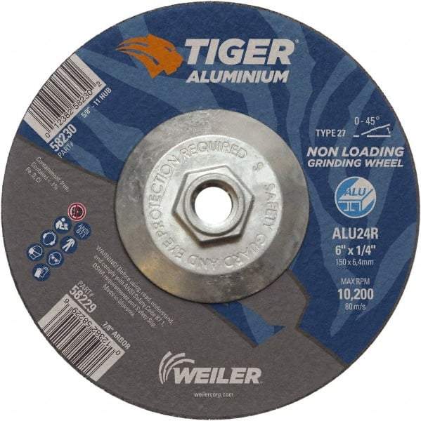 Weiler - 6" 24 Grit Aluminum Oxide/Silicon Carbide Blend Cutoff Wheel - 1/4" Thick, 5/8-11 Arbor, 10,200 Max RPM, Use with Angle Grinders - Exact Tool & Supply