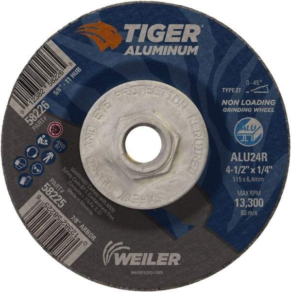 Weiler - 4-1/2" 24 Grit Aluminum Oxide/Silicon Carbide Blend Cutoff Wheel - 1/4" Thick, 5/8-11 Arbor, 13,300 Max RPM, Use with Angle Grinders - Exact Tool & Supply