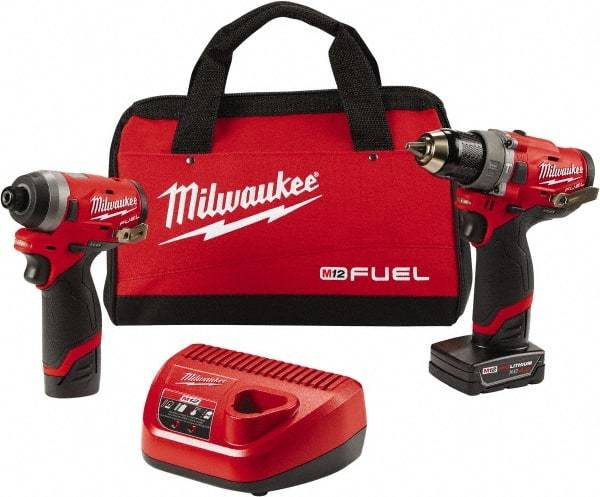 Milwaukee Tool - 12 Volt Cordless Tool Combination Kit - Includes 1/2" Brushless Hammer Drill/Driver & 1/4" Hex Impact Driver, Lithium-Ion Battery Included - Exact Tool & Supply