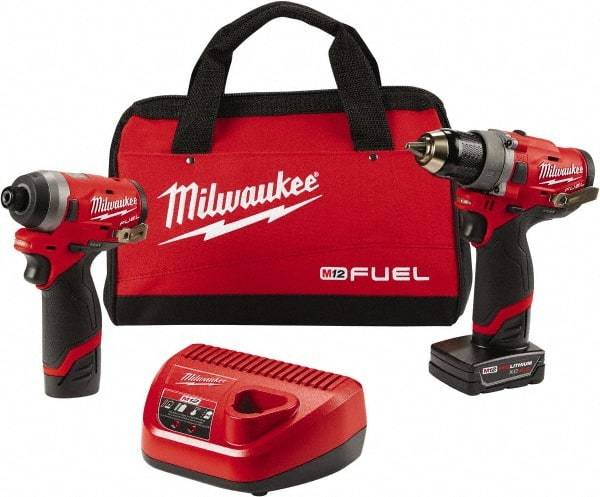 Milwaukee Tool - 12 Volt Cordless Tool Combination Kit - Includes 1/2" Compact Drill/Driver & 1/4" Hex Impact Driver, Lithium-Ion Battery Included - Exact Tool & Supply