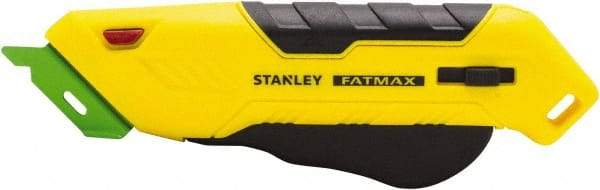 Stanley - Retractable Box Cutter - 2.175" Steel Blade, Yellow & Black Bi-Material Handle, 4 Blades Included - Exact Tool & Supply