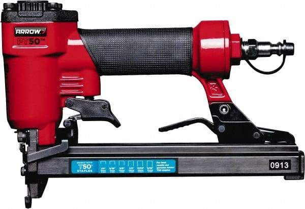 Arrow - 3/8" Crown, 16 Gauge, 100 Staple Capacity Power Stapler - 3/8" Inlet, 120 psi Air Pressure, Includes 2 Hex Wrenches - Exact Tool & Supply