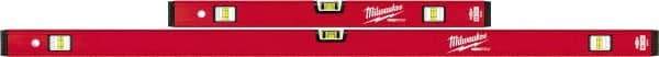 Milwaukee Tool - 24" & 48" Long 6 Vial Box Beam Level - Aluminum, Red, 2 Level & 4 Plumb Vials - Exact Tool & Supply