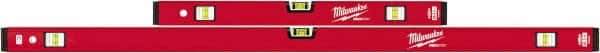 Milwaukee Tool - Magnetic 24" & 48" Long 6 Vial Box Beam Level - Aluminum, Red, 2 Level & 4 Plumb Vials - Exact Tool & Supply