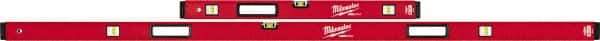 Milwaukee Tool - 32" & 78" Long 6 Vial Box Beam Level - Aluminum, Red, 2 Level & 4 Plumb Vials - Exact Tool & Supply