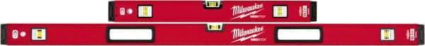 Milwaukee Tool - Magnetic 24" & 48" Long 6 Vial Box Beam Level - Aluminum, Red, 2 Level & 4 Plumb Vials - Exact Tool & Supply