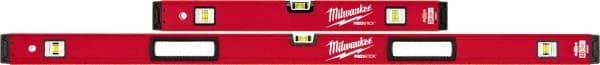 Milwaukee Tool - 24" & 48" Long 6 Vial Box Beam Level - Aluminum, Red, 2 Level & 4 Plumb Vials - Exact Tool & Supply