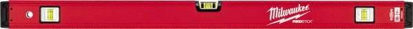 Milwaukee Tool - 36" Long 3 Vial Box Beam Level - Aluminum, Red, 1 Level & 2 Plumb Vials - Exact Tool & Supply