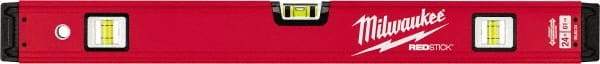 Milwaukee Tool - 24" Long 3 Vial Box Beam Level - Aluminum, Red, 1 Level & 2 Plumb Vials - Exact Tool & Supply