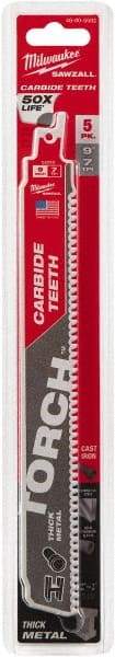 Milwaukee Tool - 9" Long x 1" Thick, Carbide Reciprocating Saw Blade - Straight Profile, 7 TPI, Toothed Edge, Universal Shank - Exact Tool & Supply