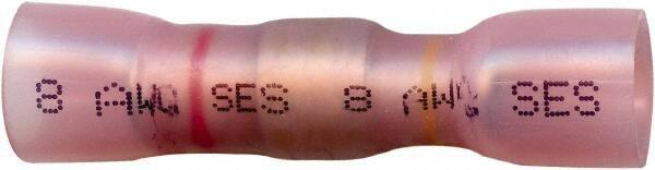 Made in USA - 8 & 12 to 10 AWG Compatible, Polyolefin Heat Shrink Insulation, Crimp-On & Solder Butt Splice Terminal - 2 Wire Entries, Copper Contacts, Tin Contact Plating, 1-3/4" OAL, Yellow & Red - Exact Tool & Supply