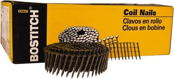 Stanley Bostitch - 13 Gauge 0.099" Shank Diam 1-1/2" Long Framing Nails for Power Nailers - Steel, Yellow Zinc Finish, Smooth Shank, Coil Wire Collation, Round Head, Diamond Point - Exact Tool & Supply
