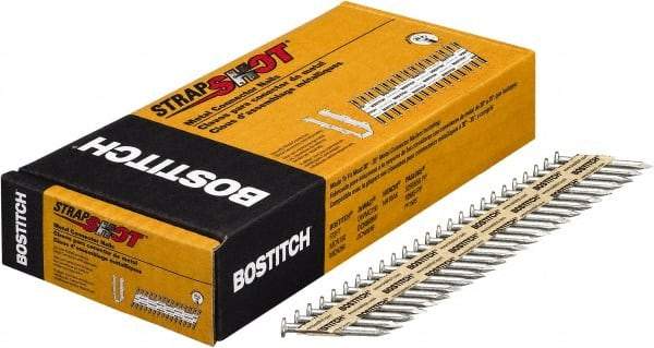 Stanley Bostitch - 11 Gauge 0.131" Shank Diam 1-1/2" Long Metal Connecting Nails for Power Nailers - Steel, Galvanized Finish, Smooth Shank, Angled Stick Paper Tape Collation, Round Head, Diamond Point - Exact Tool & Supply